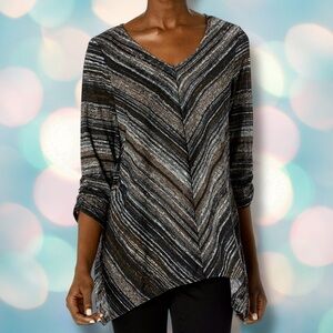 ALYX Women’s V-Neck 3/4 Sleeve Chevron Stripe Tunic Blouse Top Size M